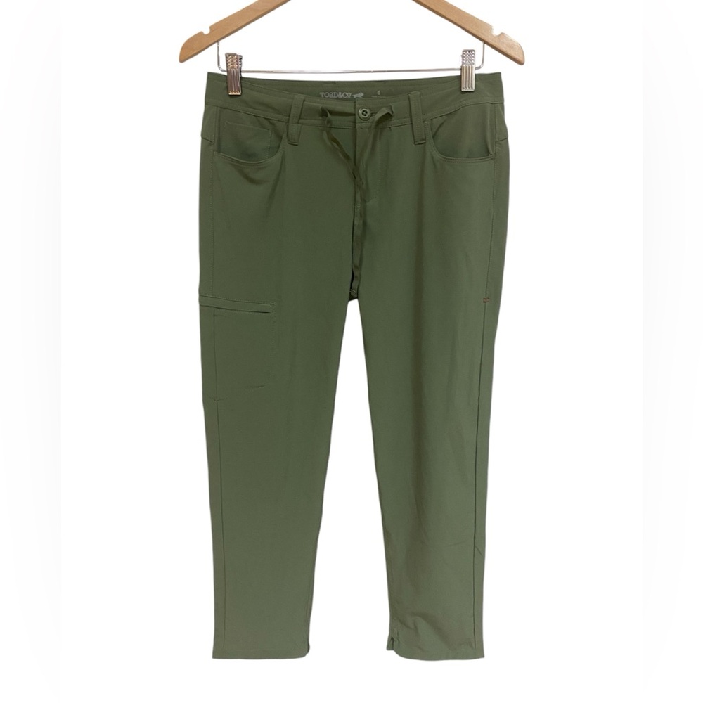 Toad And Co Pants Cropped Women Athletic Active Size 4 Olive Pockets Stretch